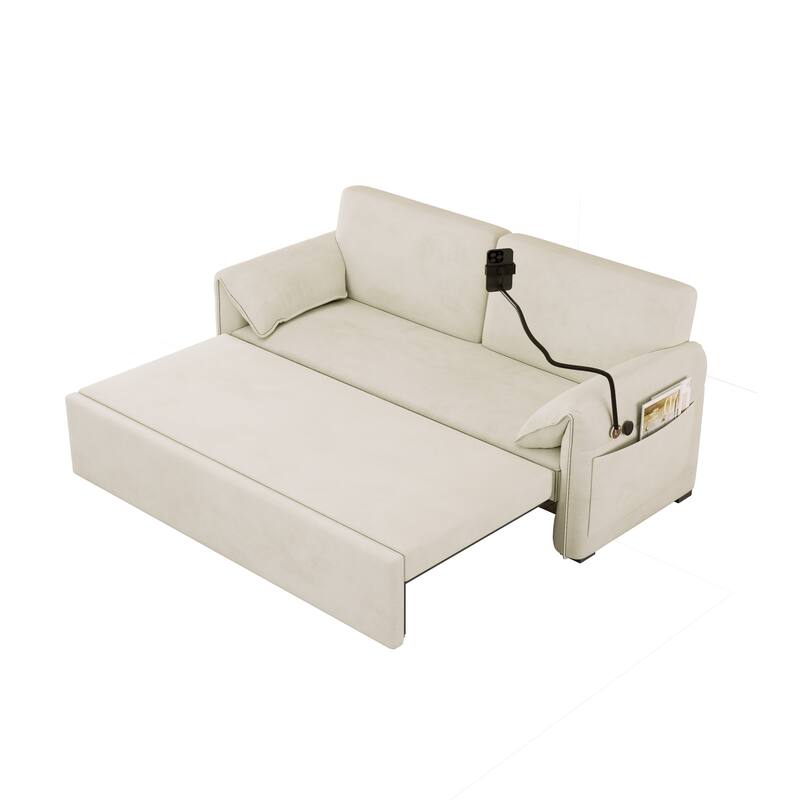 Convertible 63-inch Velvet Sofa Bed with Three Adjustable Modes - Comfortable Sofa, Lounge, and Double Bed for Home or Office