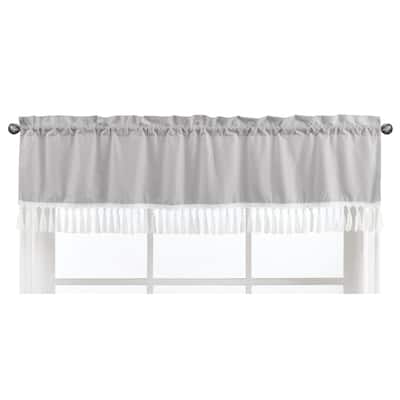 Grey Boho Bohemian Window Curtain Valance - Solid Gray White Farmhouse Chic Minimalist Tassel Fringe Macrame Gender Neutral