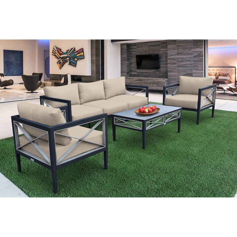 Sonoma Dark Gray Aluminum Outdoor Patio 4 Piece Deep Seating Conversation Set - Taupe
