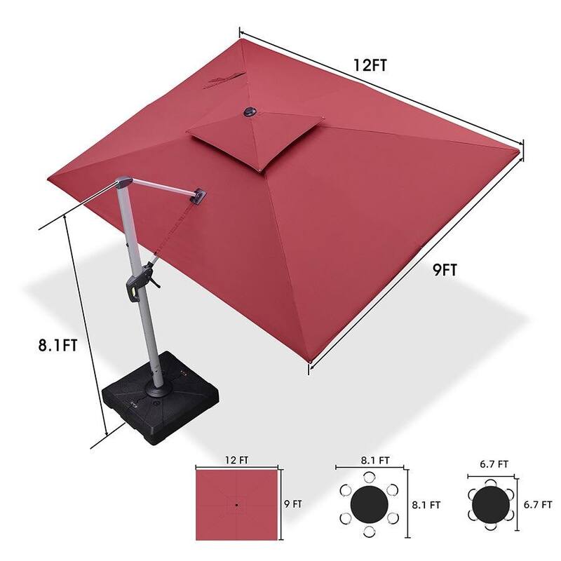 PURPLE LEAF 9 x 12ft Outdoor Rectangle Umbrella Large Cantilever Umbrella