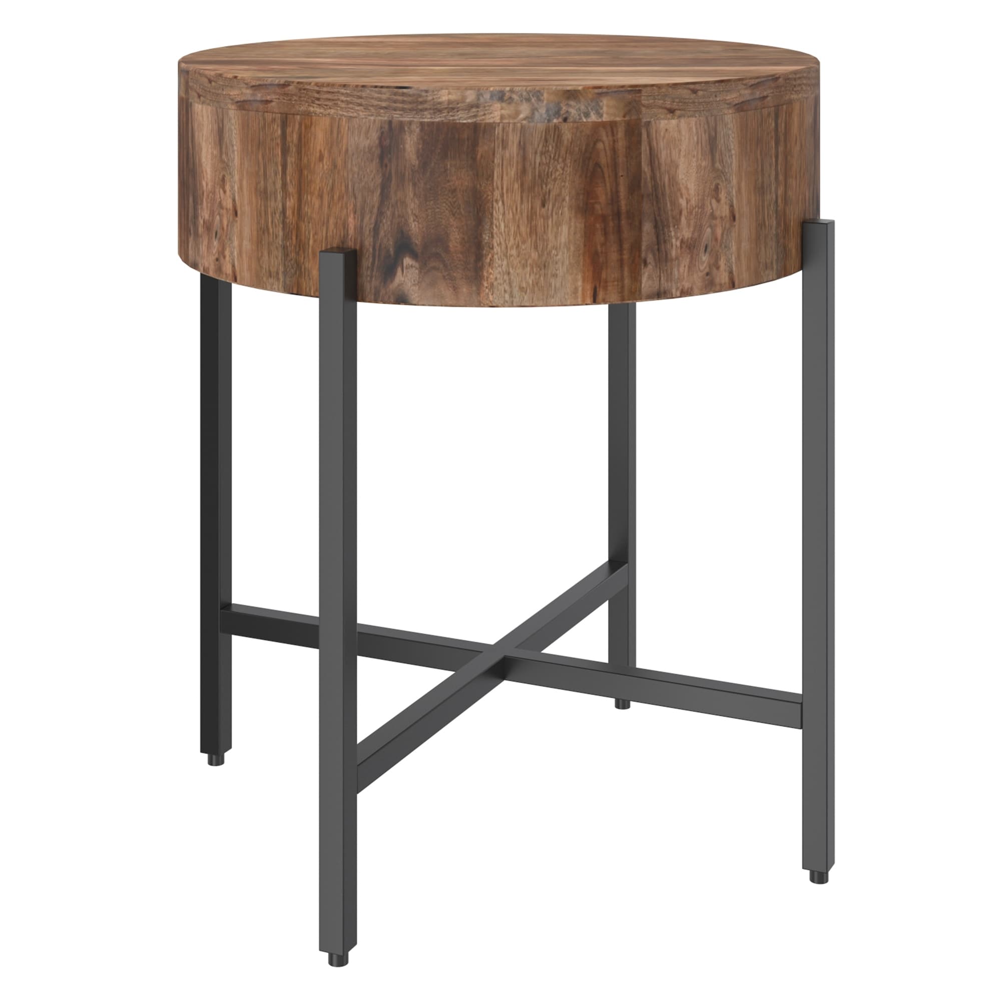 X Base Handmade Round End Table - 24" - Natural Brown and Black