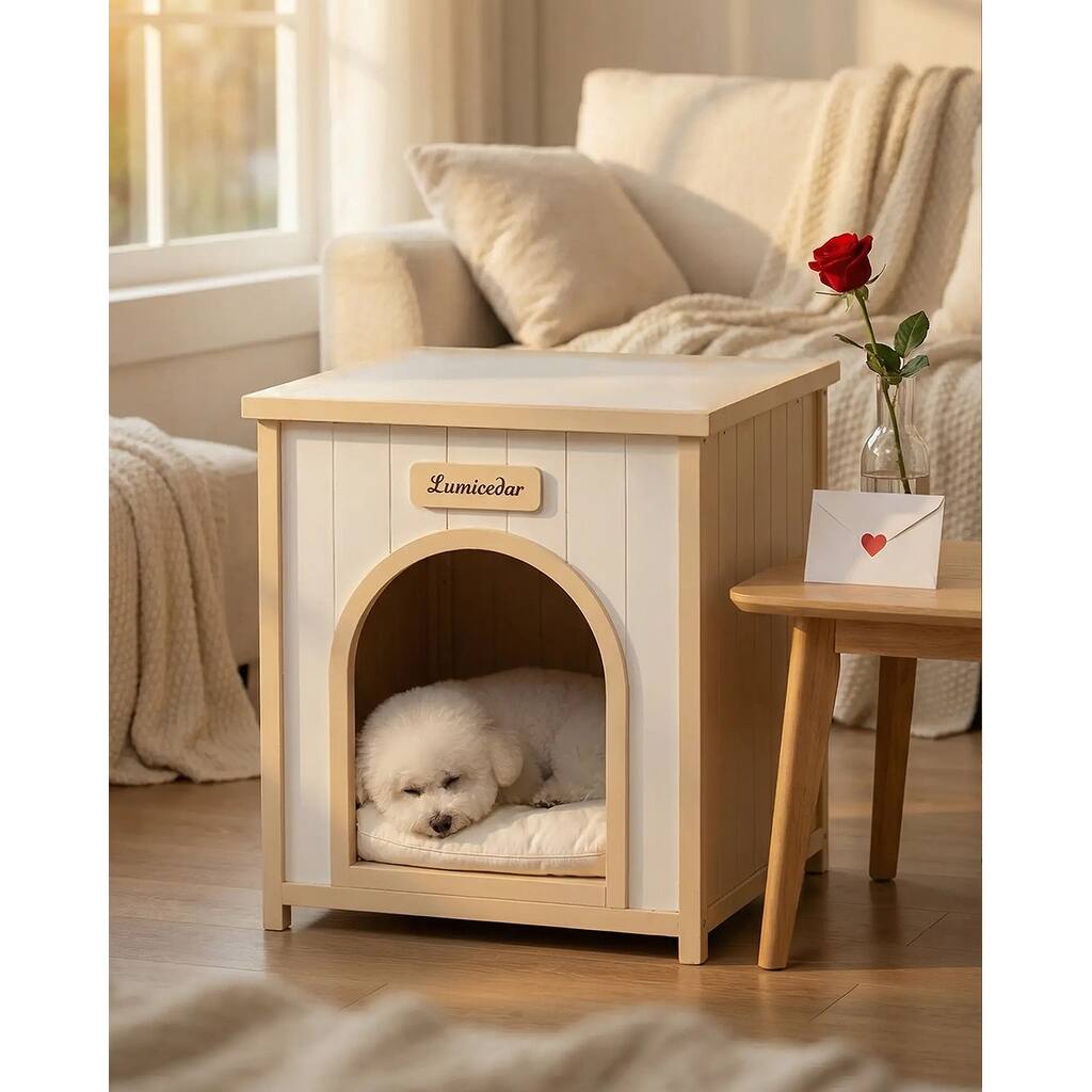 Modern Indoor Wooden Dog House with Removable Cushion, Pet House for Small Dogs & Cats, Furniture-Grade Scandinavian Design