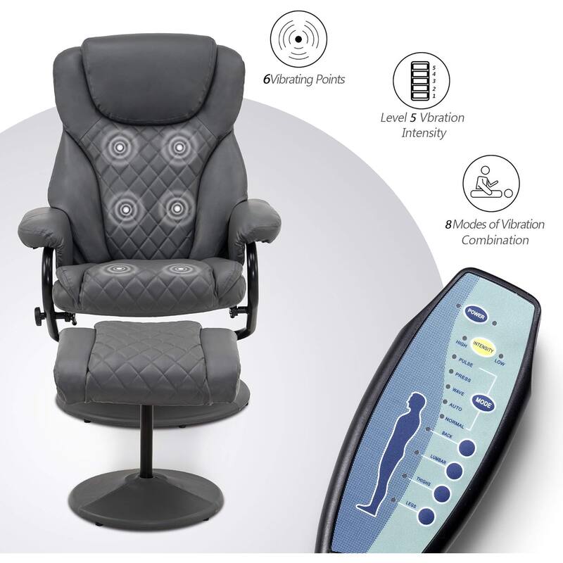 MCombo set of 2 Faux Leather Swivel Massage Recliner with ottoman