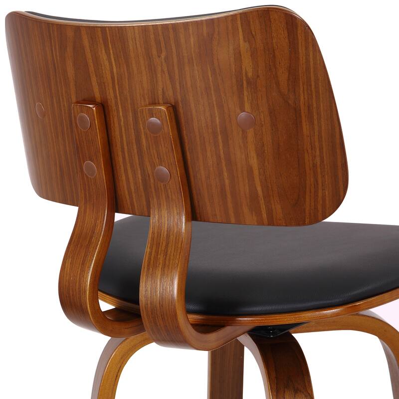Mid-Century Faux Leather and Wood 26" Counter Stool with Swivel, Set of 4 - White and Walnut