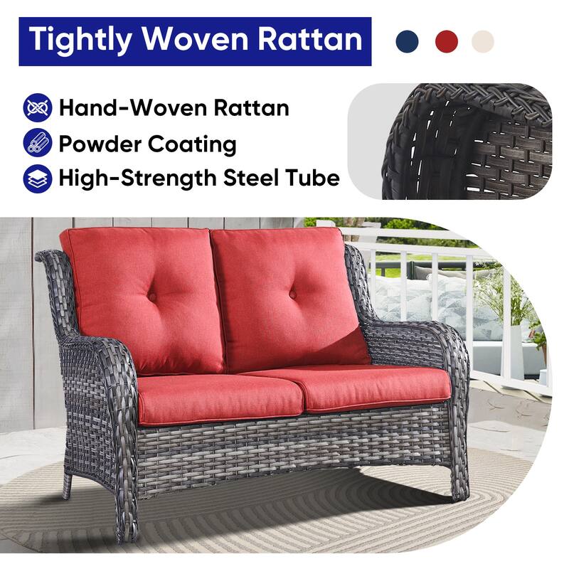 Gymojoy Patio Rattan Loveseat Sofa Outdoor Wicker Loveseat