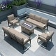 preview thumbnail 96 of 144, Aluminum Patio Outdoor Sectional Sofa Set with Fire Pit, Swivel Rocking Chairs and Ottomans 8-Seats - Khaki