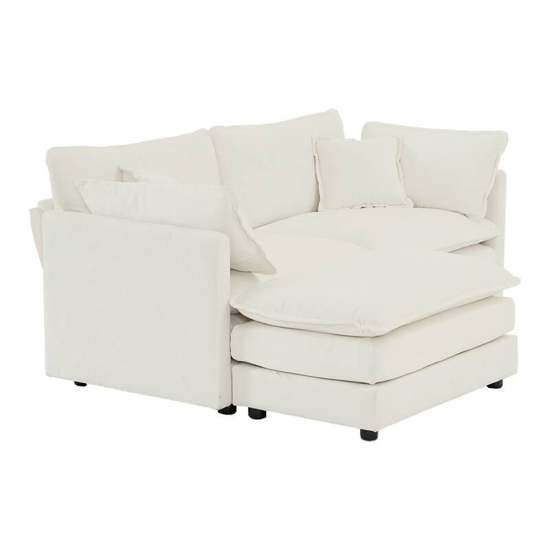 76.7" Chenille Loveseats Cloud Sofa with 1 Movable Ottoman and Pillows, 2-Seater Upholstered Couch with Armrests for Apartment