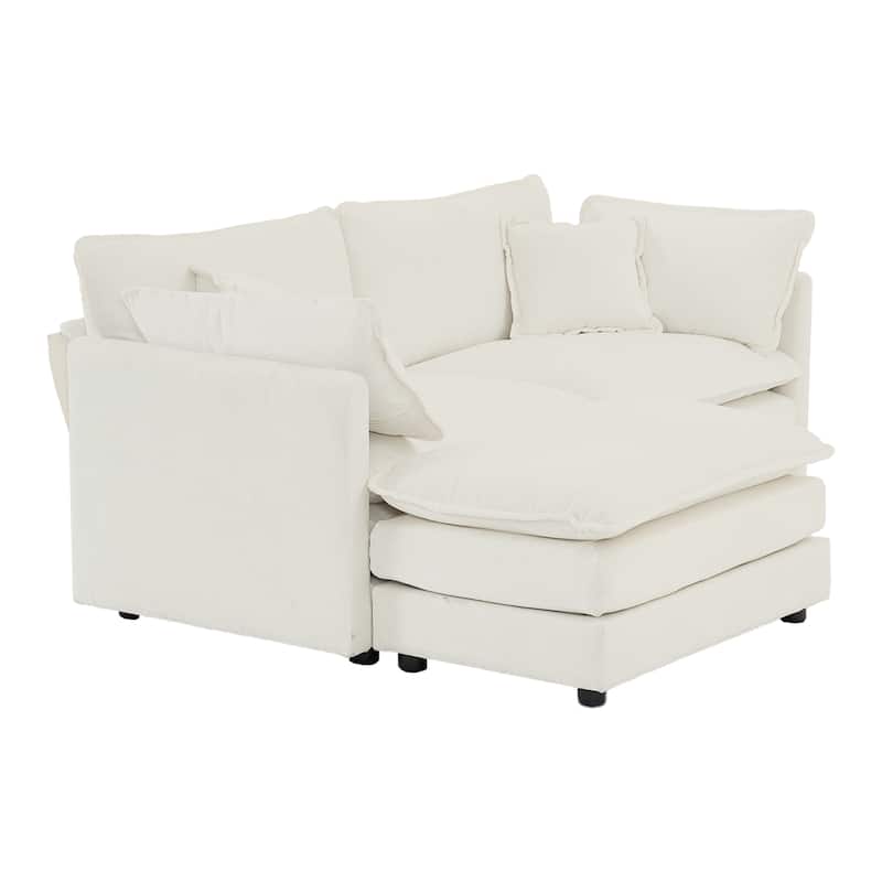 L-Shaped Sectional Sofa Chenille Upholstered Two-Seater Sofa with Ottoman, Deep Loveseat for Living Room