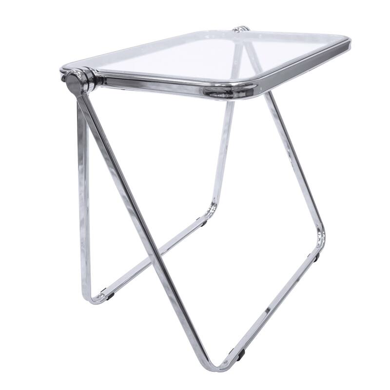 LeisureMod Lawrence Square Plastic Folding End Table with Iron Frame - Clear