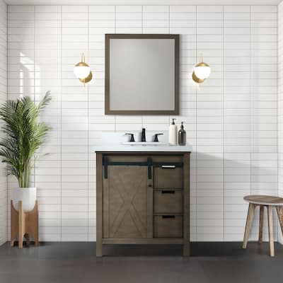Marsyas 30 in W x 22 in D Brown Bath Vanity, Cultured Marble Countertop and 28 in Mirror