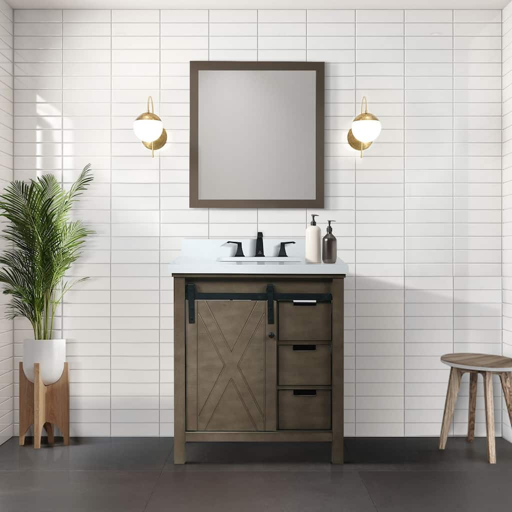 Marsyas 30 in W x 22 in D Brown Bath Vanity, Cultured Marble Countertop and 28 in Mirror