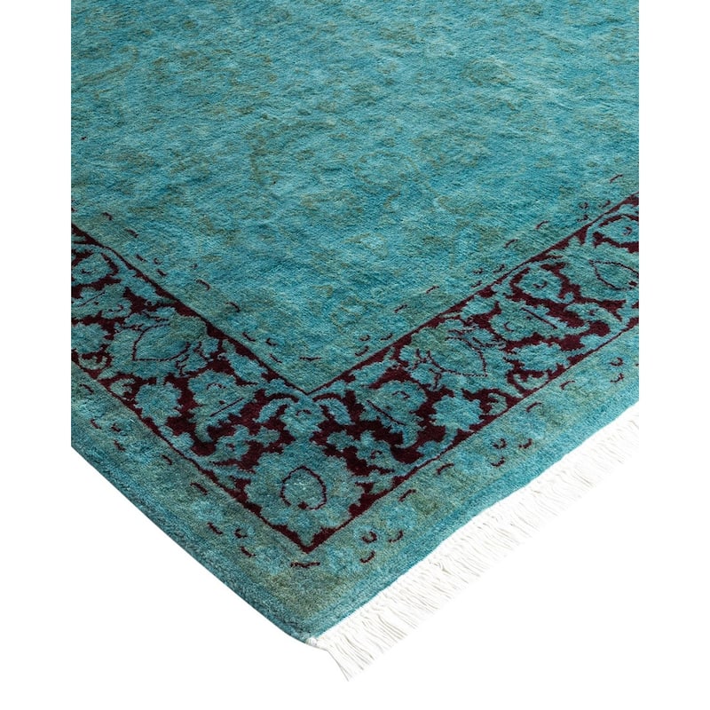 Overton Hand Knotted Wool Vintage Inspired Modern Contemporary Overdyed Blue Area Rug - 4' 1" x 6' 7"