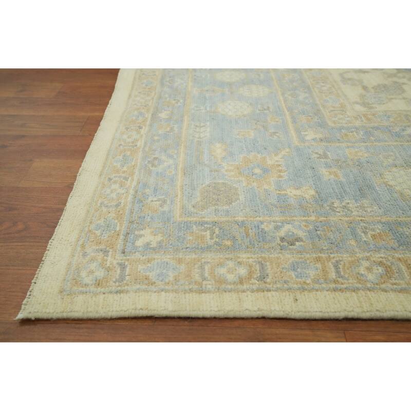 Vegetable Dye Wool Oushak Turkish Area Rug, Floral Geometric Carpet - 9' 8'' X 8' 0''