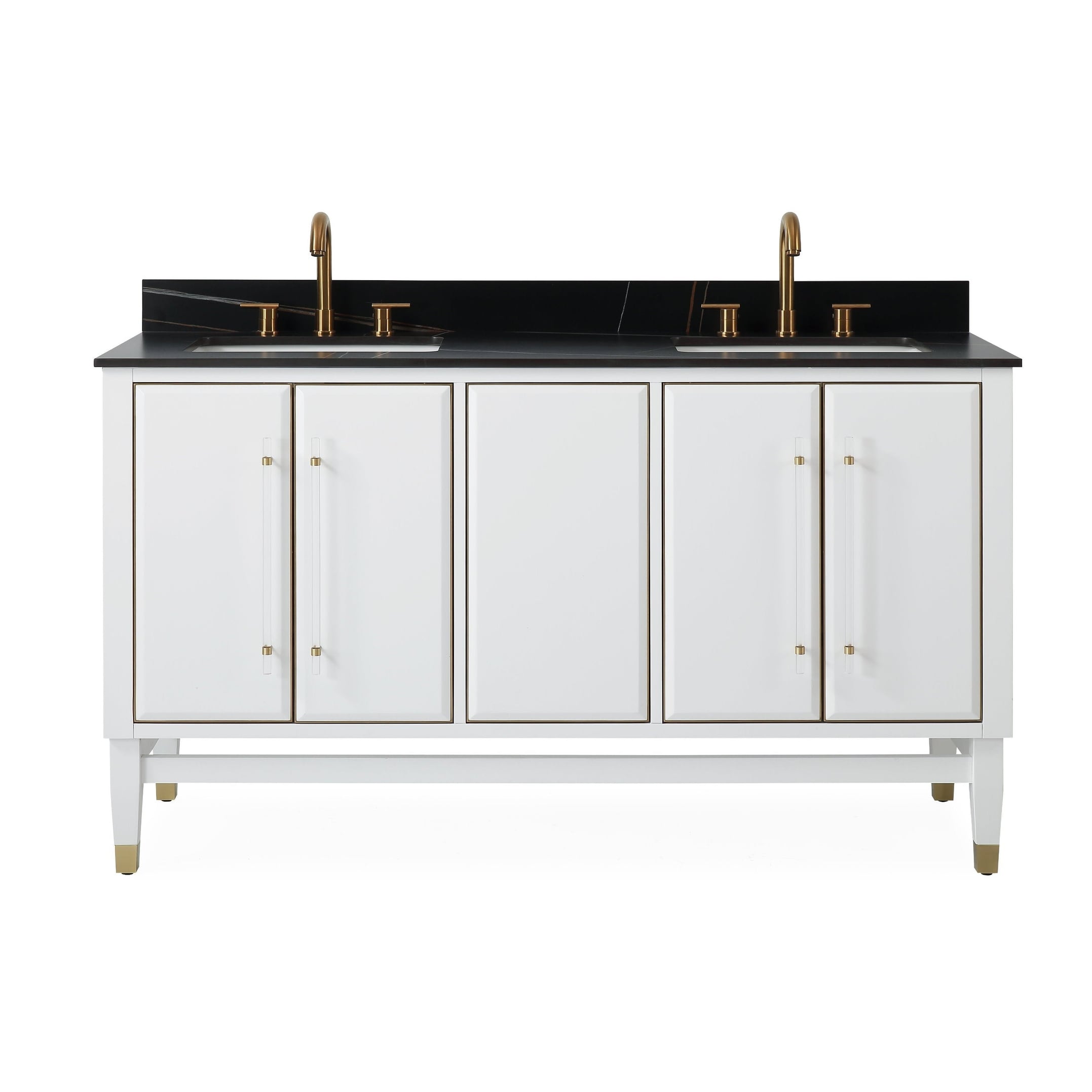 Tennant Brand 60 Inch Modern Bertone Bathroom Vanity with Backsplash, Double Sink, Black Sintered Stone Top, Fully Assembled