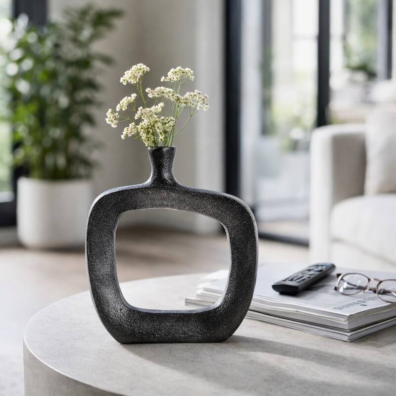 Modern Square Metal Bud Vase with Open Cut Out - Tall Flower Vase
