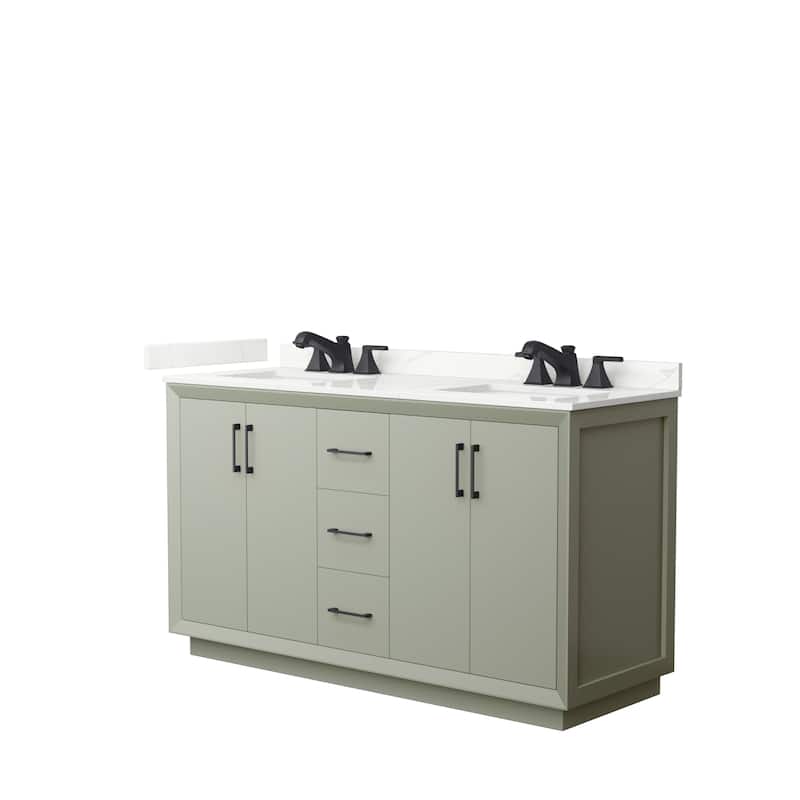 Strada 60-inch Double Vanity, Quartz Top - Light Green, Black Trim, Giotto Quartz Top