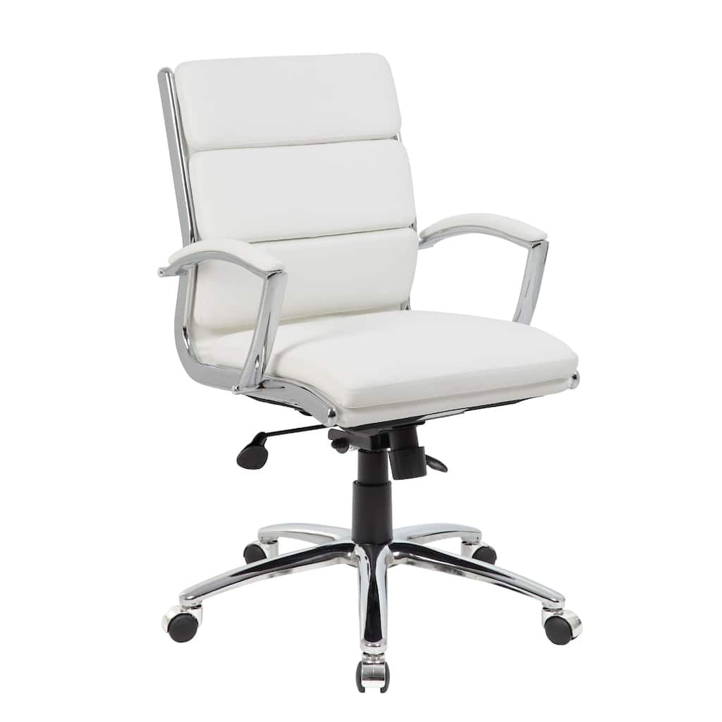Dave Executive Swivel Chair with Metal Chrome Finish, White Vinyl