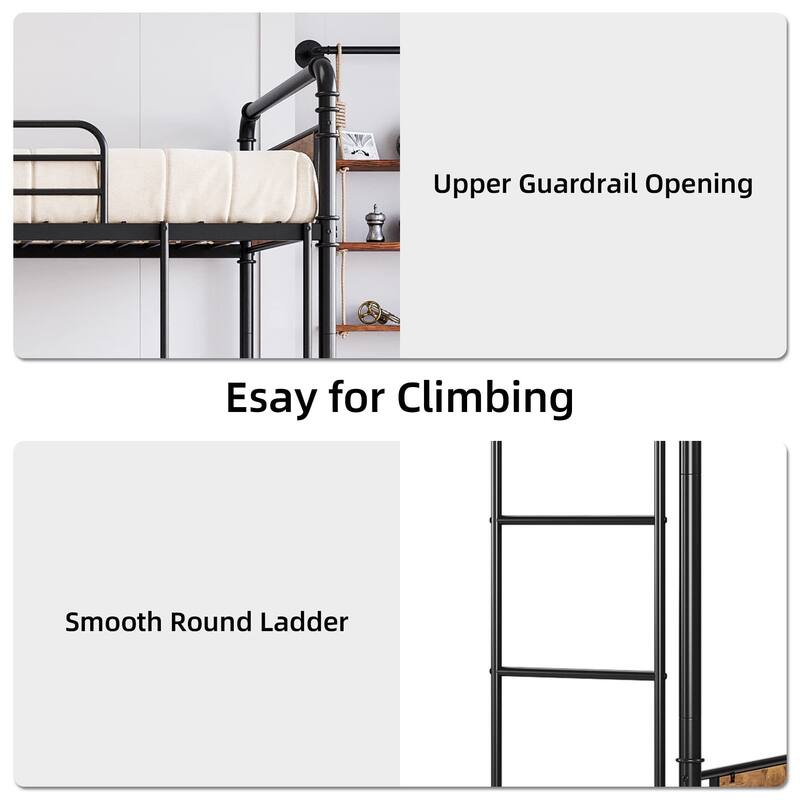 Heavy Duty Twin Size Convertible Bunk Bed with Guardrail & Ladders