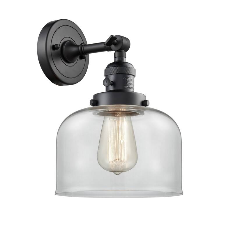 Innovations Lighting Large Bell Single Light 12" Tall Bathroom Sconce - Matte Black / Clear