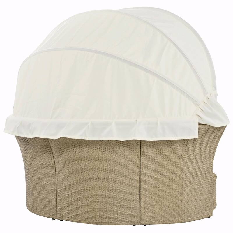 Outdoor Wicker Rattan Double Daybed with Retractable Canopy