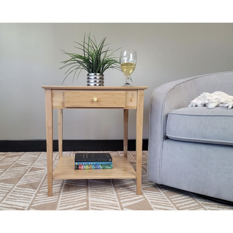 Solid Bamboo End Table with Drawer