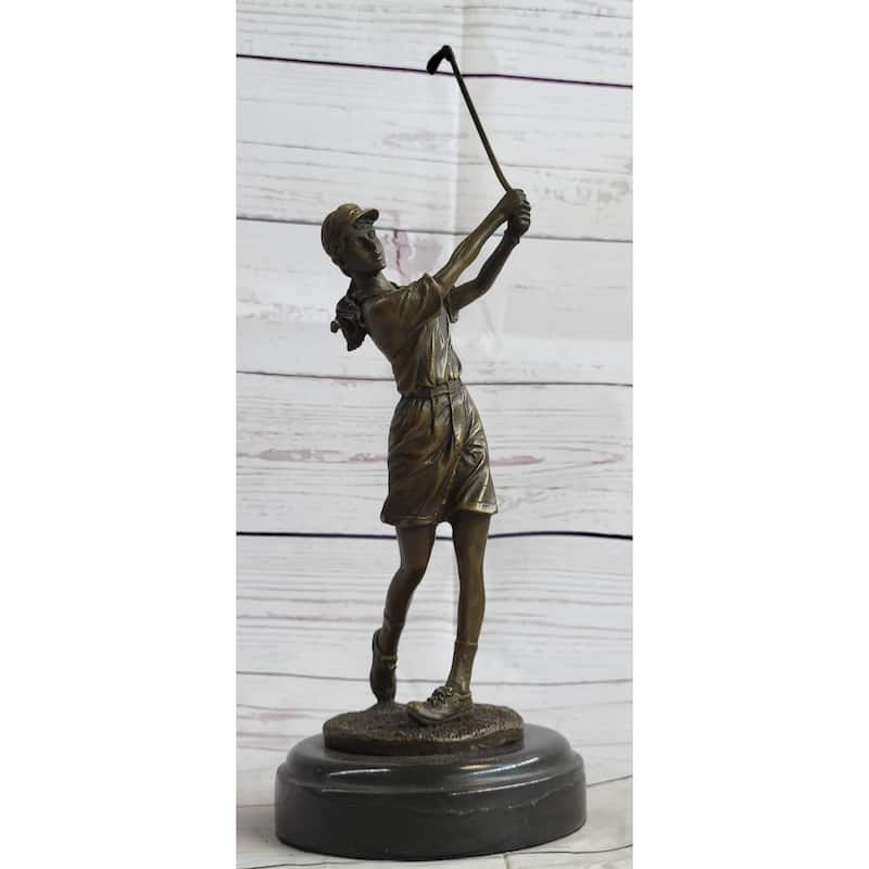 Bronze Statue Vintage Golfer Golf Female Golfing Trophy Sculpture Marble Figure