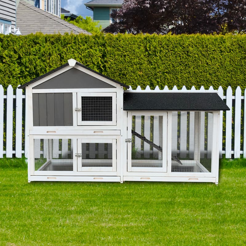 Removable Tray Ramp wooden outdoor rabbit hutch with running cage