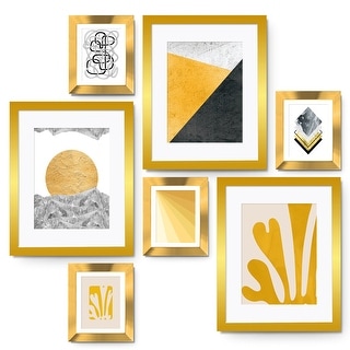 Mid-Century Modern Gold Abstract - 7 Piece Framed Wall Art Set - Bed ...