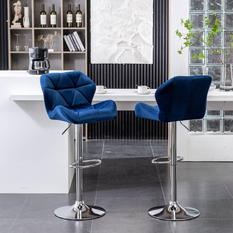 Roundhill Furniture Breni Velvet Diamond Tufted Swivel Adjustable Height Barstool, Set of 2