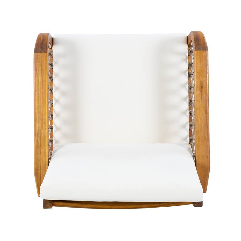 Christopher Knight Home - Outdoor Patio 28.94" Acacia Wood Club Chair with Handwoven Rope Panels and Cushions