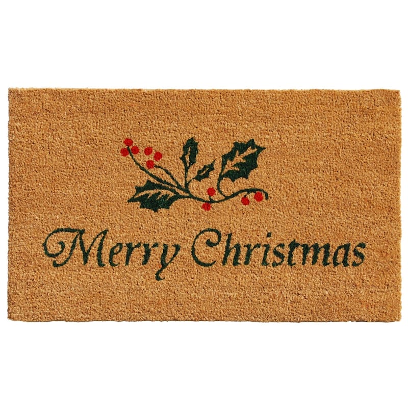 HomeRoots 17" X 29" Brown And Dark Green Christmas Merry Christmas Outdoor Coir Door Mat - 17.00' X '29.00