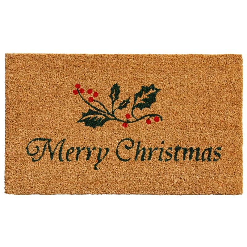 HomeRoots 24" X 36" Brown And Dark Green Christmas Merry Christmas Outdoor Coir Door Mat - 24.00' X '36.00
