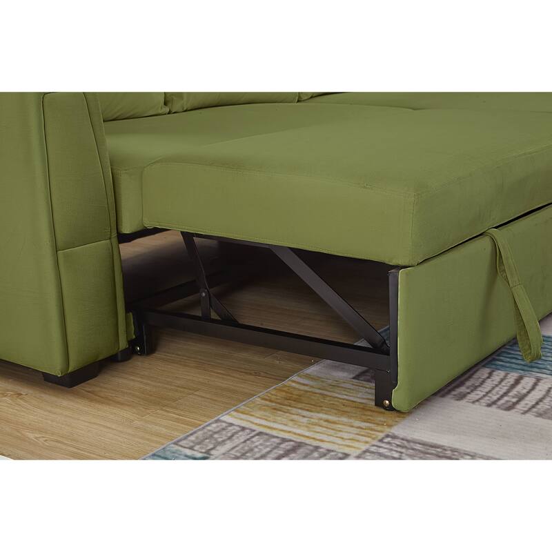 91" Wide Velvet Reversible Sofabed Sectional Sofa & Chaise - 91" Wide