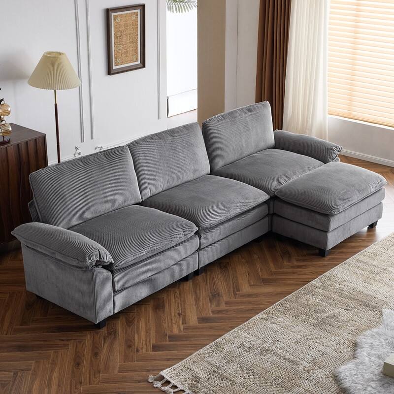 Double Layer Cushion Cloud Couch, Moludar Sofa With Reversible Ottoman For Living Room