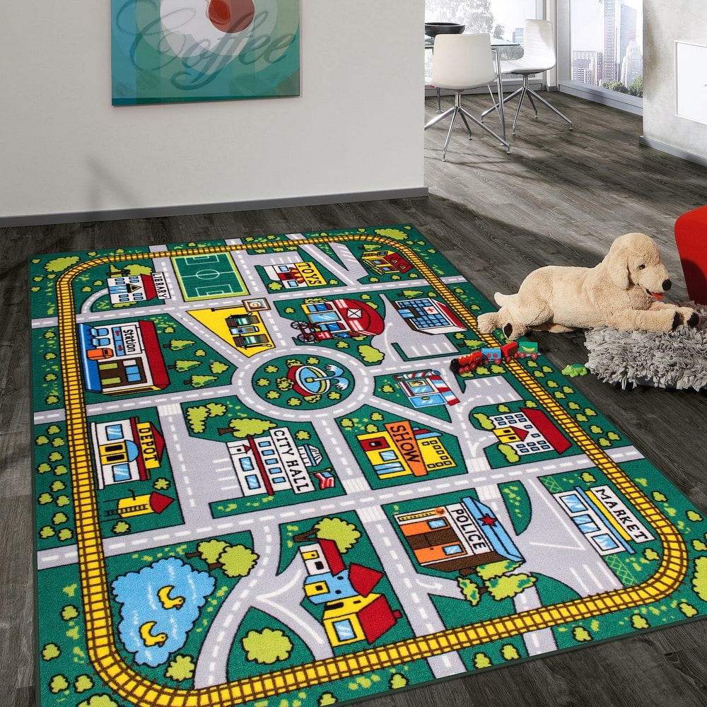 World Rug Gallery Kids Educational Learning City Life Road Non Slip Area Rug