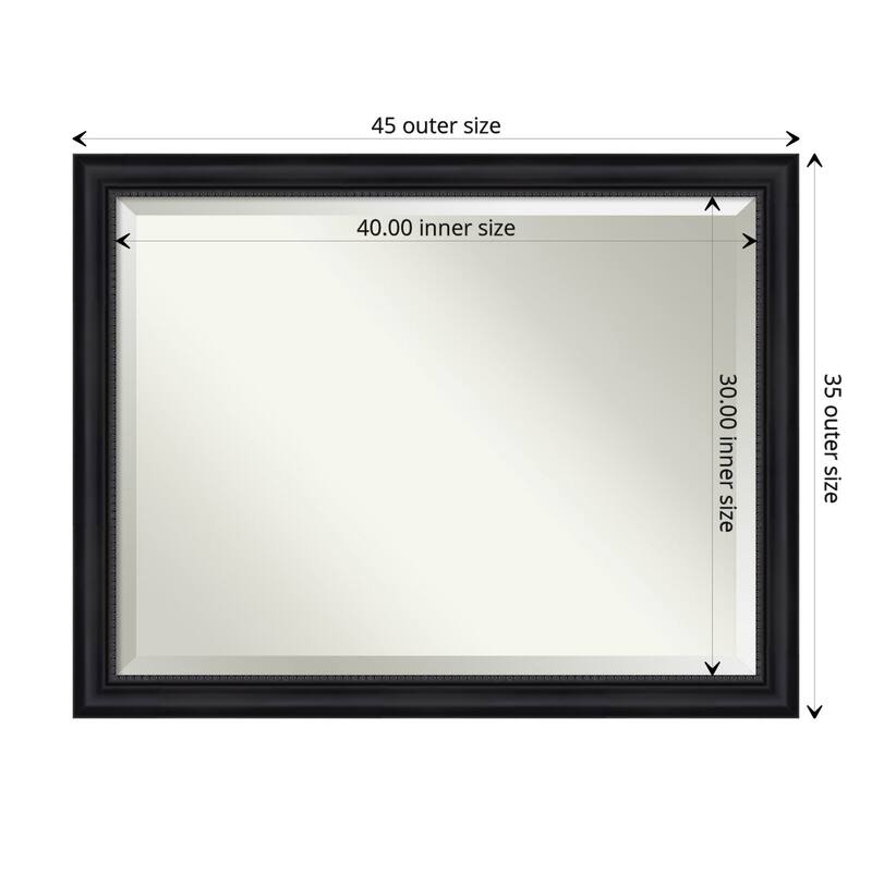 Beveled Bathroom Wall Mirror - Astor Frame - Outer Size: 45 x 35 in - Astor Black