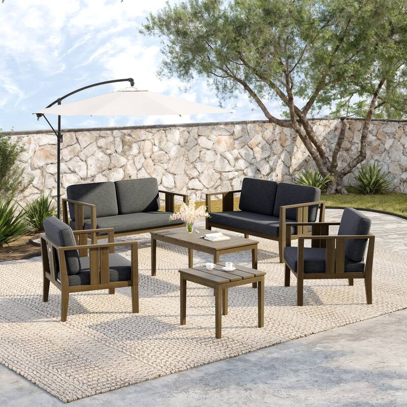 Teak Wood 6-Piece Outdoor Conversation Set with Table