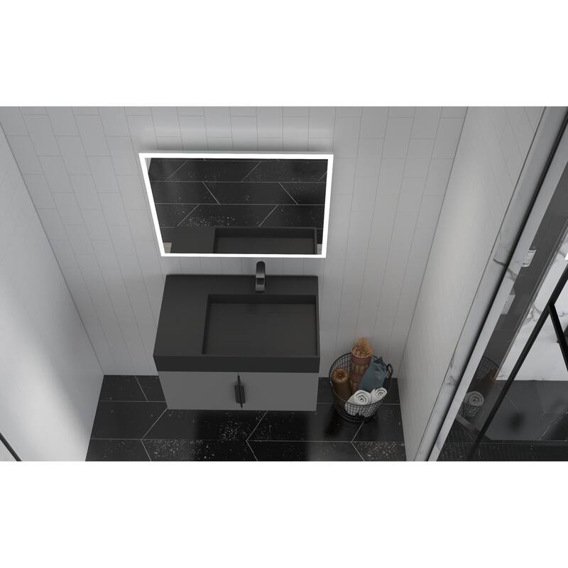 Amazon 30" Wall Mounted Bathroom Right Basin Vanity Set w/ Black Top