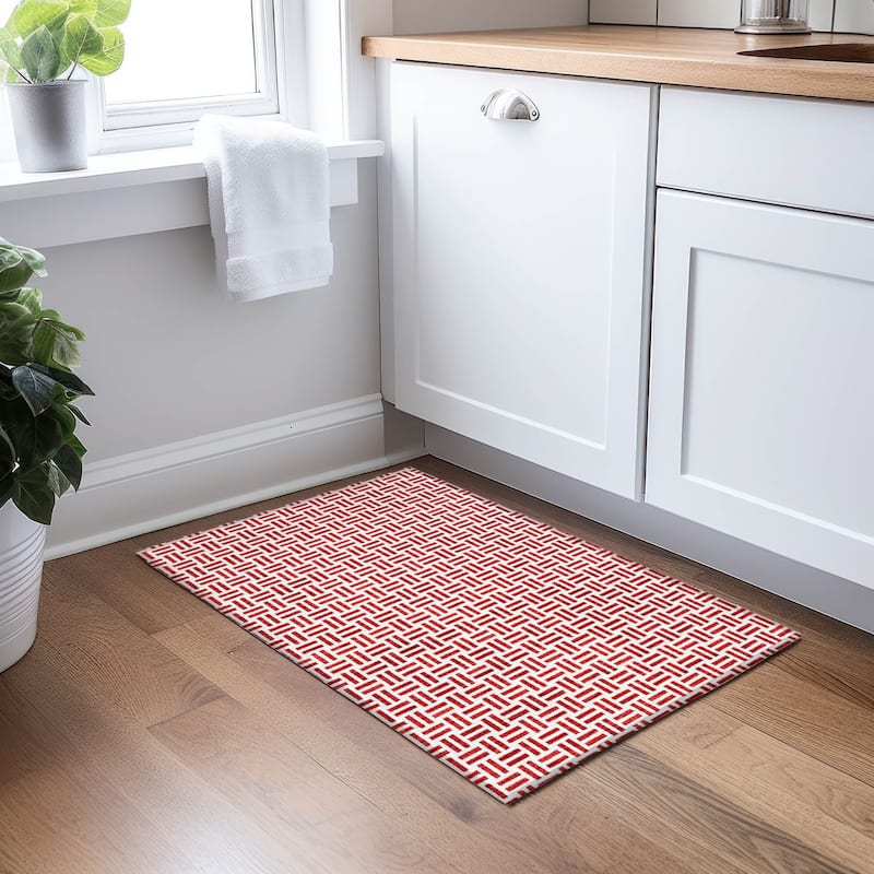 Machine Washable Indoor/ Outdoor Contemporary Basketweave Chantille Rug