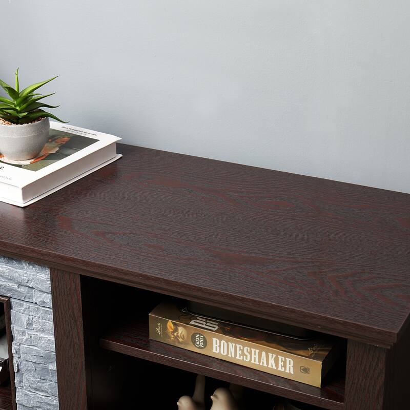 Large 70" TV Stand with Faux Stacked Stone Design, Entertainment Console for TVs up to 75" with Cable Management