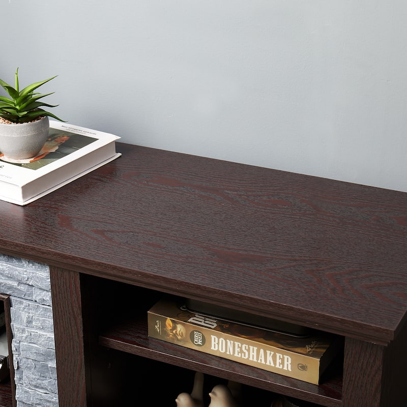 Large Storage TV Stand for TVs up to 75'' with Faux Stacked Stone, Adjustable Shelves and Cable Management