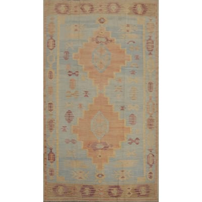 Hand Woven Oriental 100% Wool Carpet Southwestern Tribal Navy Blue & Blues Kilim Area Rug - 8' 3'' X 5' 0''