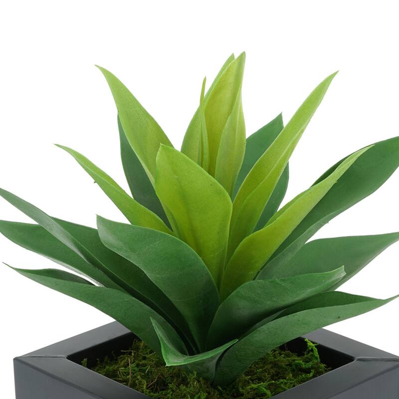 Faux Frosted Light Green Succulent in Square Zinc Planter