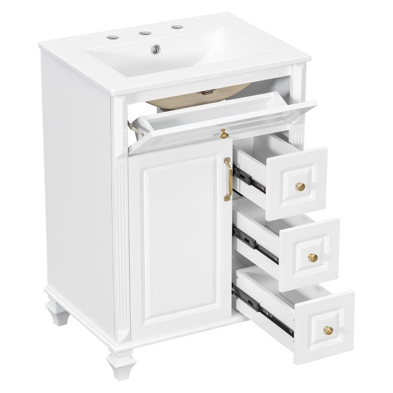 Bathroom Vanity with Ceramic Sink Top, Bathroom Cabinet Base and Ceramic Basin Set