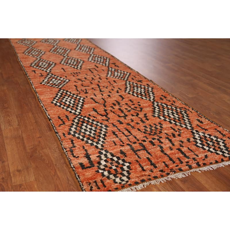 Orange Moroccan Oriental Runner Rug Bedroom Handmade Wool Carpet - 2'9" x 9'7" - 2'9" x 9'7" - Orange