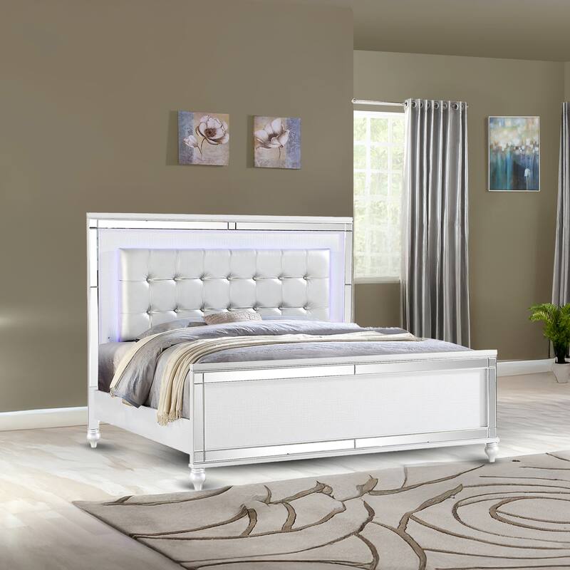 Sterling 4PC/5PC Contemporary Bedroom Set with Mirror Accents and LED Enhancements