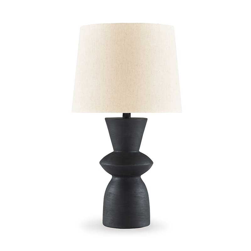 25 Inch Table Lamp Set of 2, Black Sculptural Solid Base, Drum Hardback