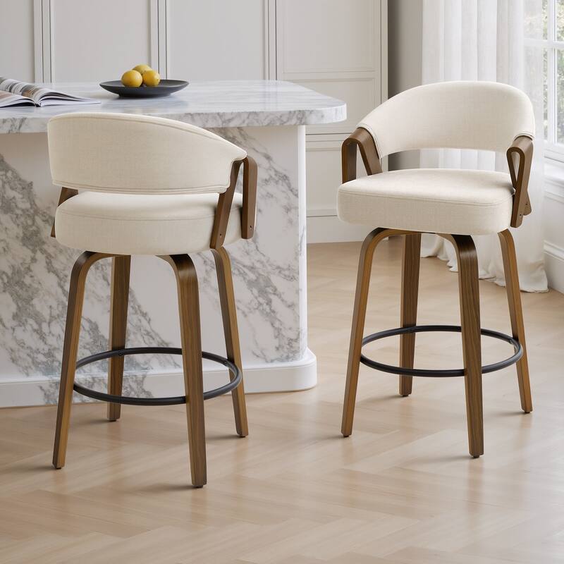 Mid-Century Upholstered Swivel Bar Stool/ Counter Stools with Curved Back - 37.5"H x 20.9"W x 19.9"D