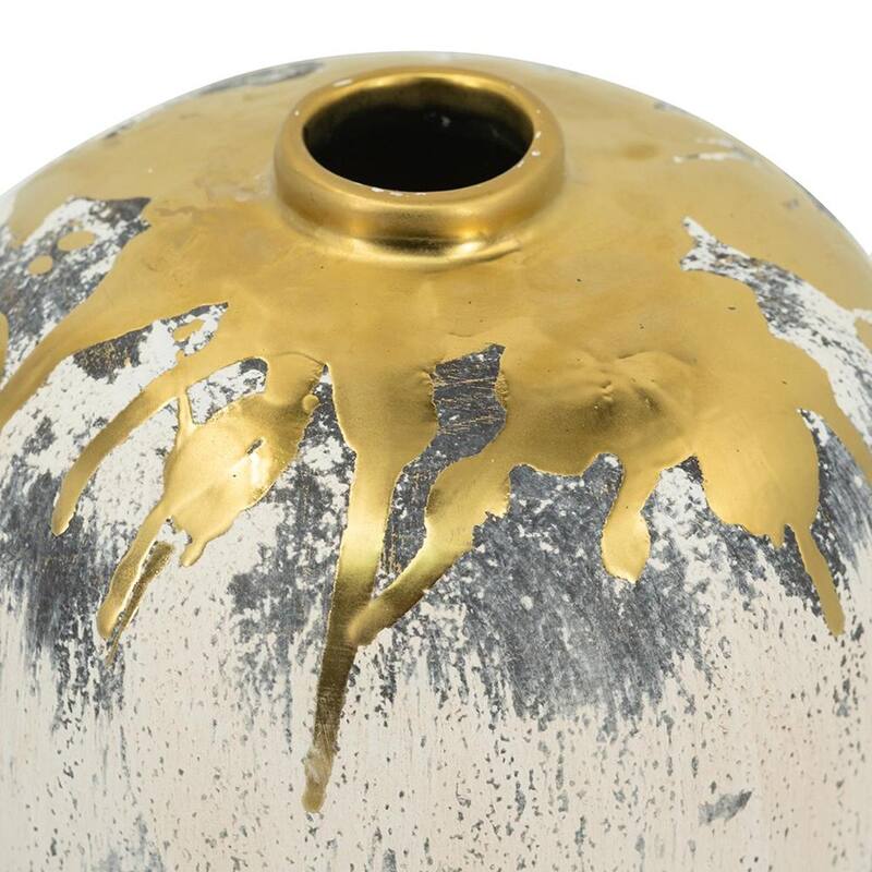 8" Gray Ivory And Gold Modern Abstract Ceramic Table Vase - 6.30