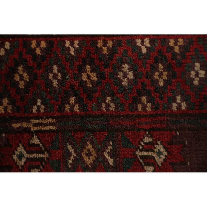 Hand Knotted Oriental 100% Wool Carpet Traditional Geometric Red Bokhara Area Rug - 9' 5'' X 5' 10''